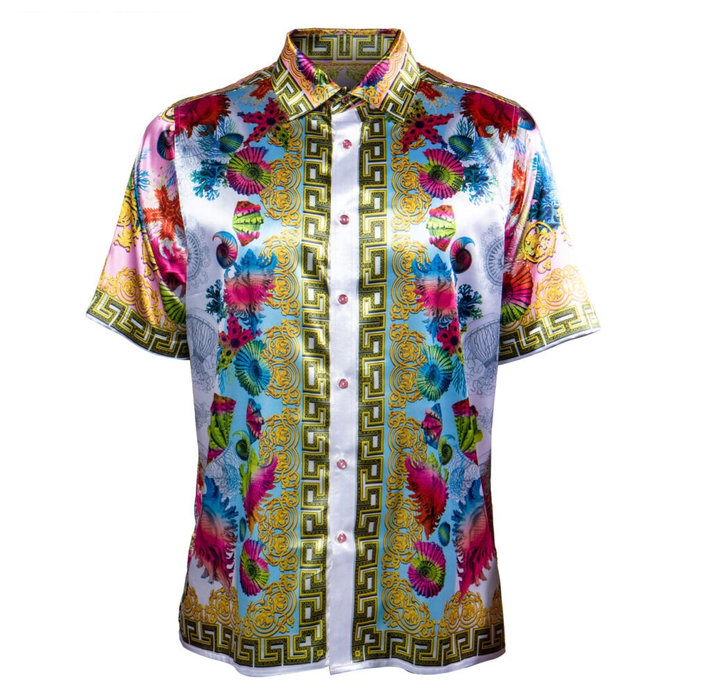 Prestige Sea Shell Royal Greek Key Button Up Shirt - Dudes Boutique