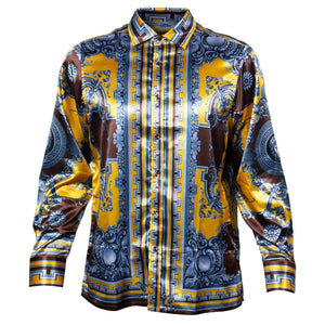 Prestige Canary Royal Greek Key Button Up Shirt - Dudes Boutique