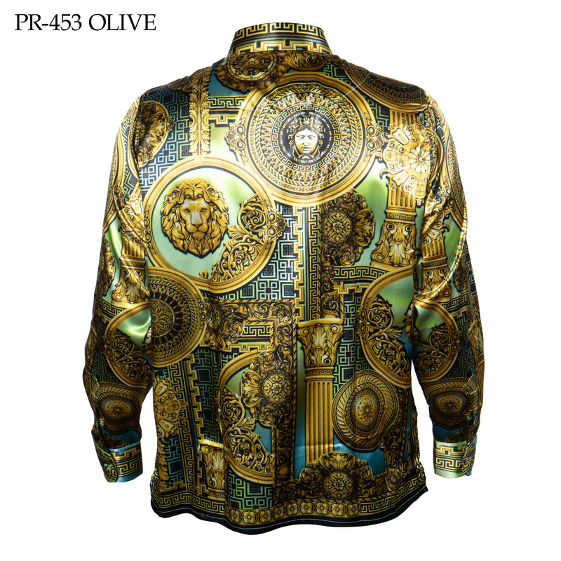 Prestige Olive Medallion Pendant Button Up Shirt - Dudes Boutique