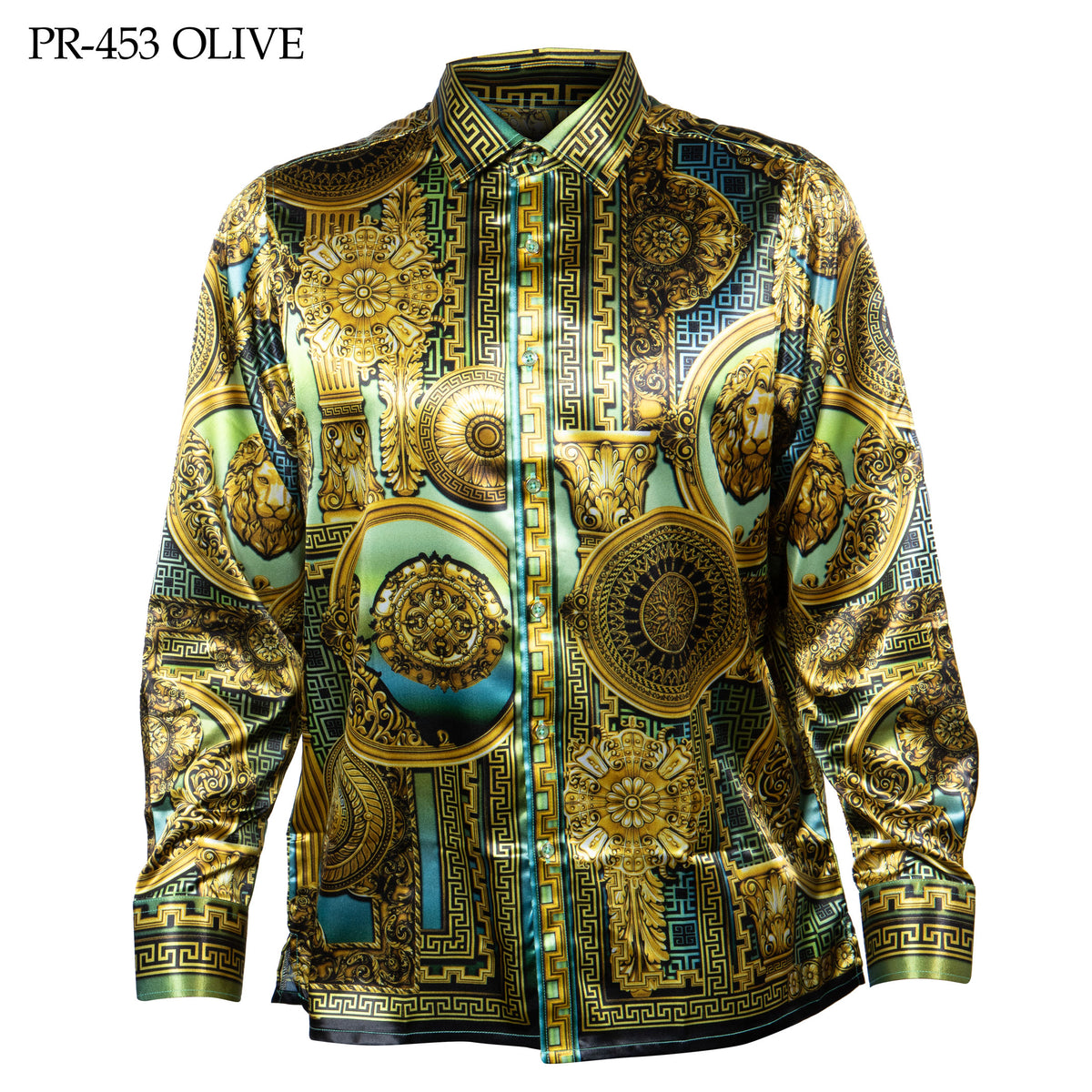 Prestige Olive Medallion Pendant Button Up Shirt - Dudes Boutique