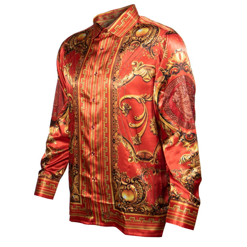 Prestige Red / Gold Crystal Medusa Button Up Shirt