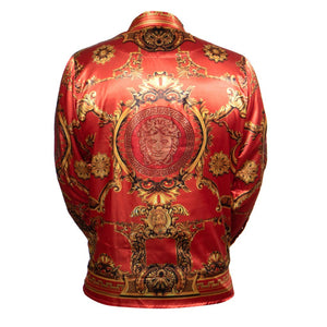 Prestige Red / Gold Crystal Medusa Button Up Shirt - Dudes Boutique