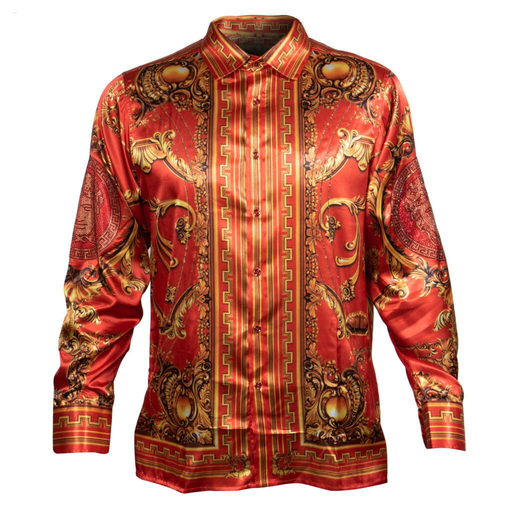 Prestige Red / Gold Crystal Medusa Button Up Shirt