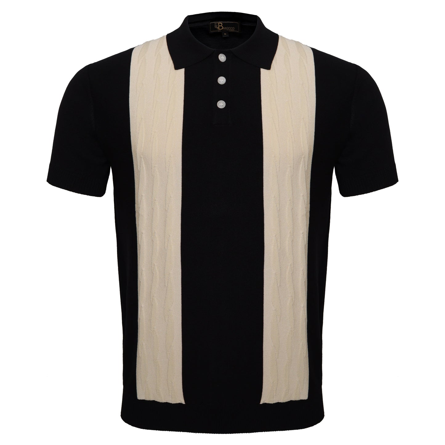 Men's Retro-Inspired Knit Polo Shirt BLACK/WHITE