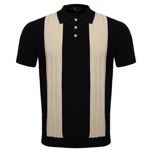 Men's Retro-Inspired Knit Polo Shirt BLACK/WHITE