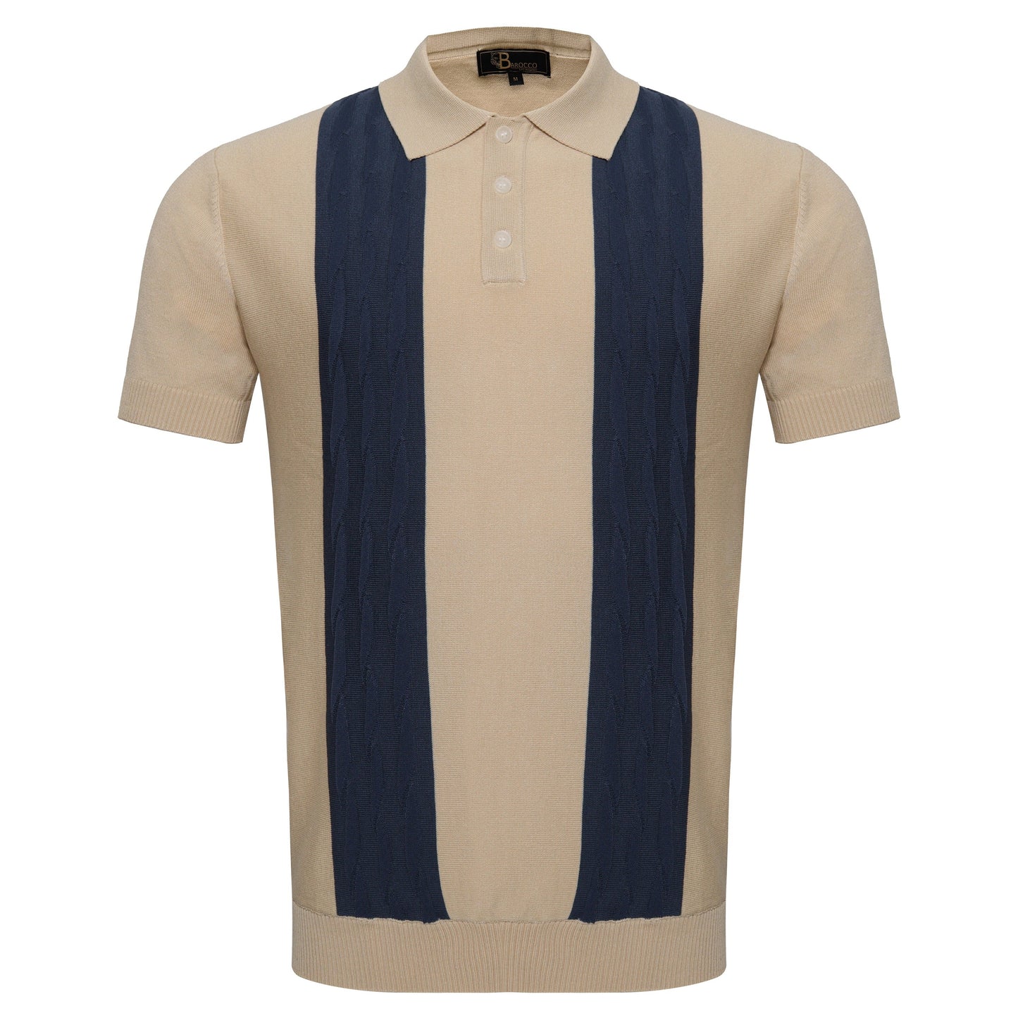 Men's Retro-Inspired Knit Polo Shirt IVORY/NAVY