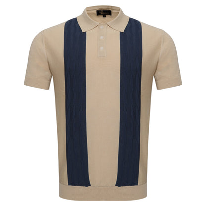 Men's Retro-Inspired Knit Polo Shirt IVORY/NAVY