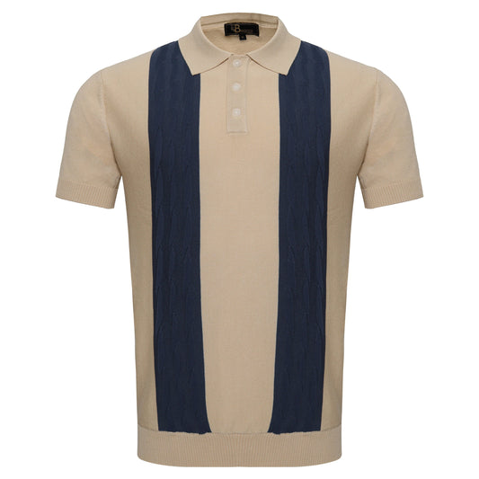Men's Retro-Inspired Knit Polo Shirt IVORY/NAVY