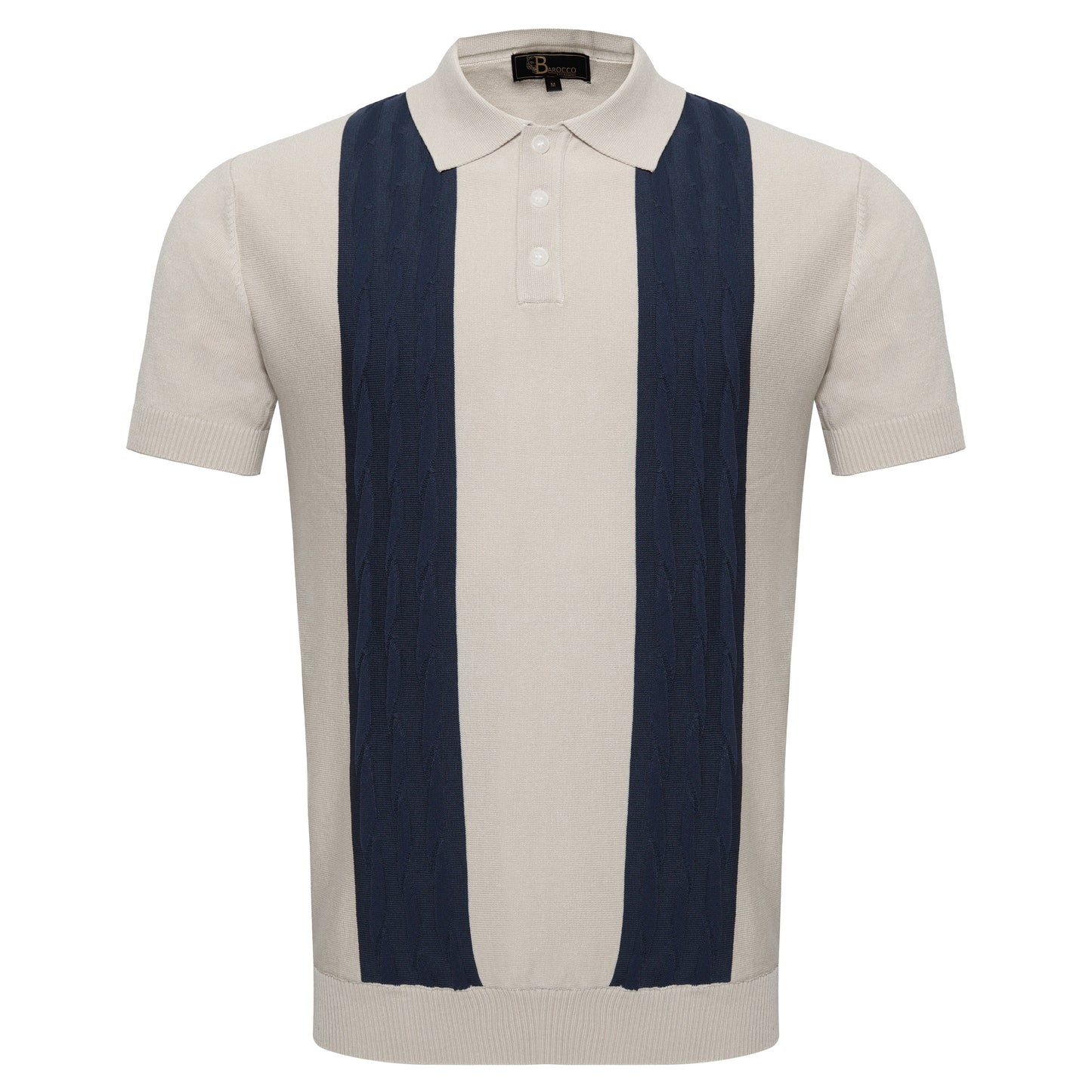 Men's Retro-Inspired Knit Polo Shirt WHITE/NAVY