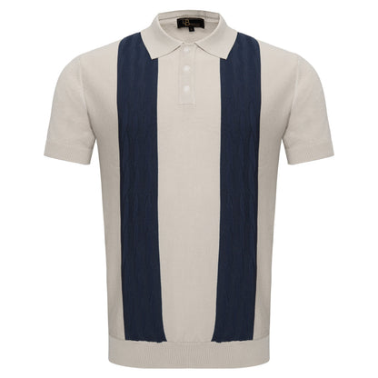 Men's Retro-Inspired Knit Polo Shirt WHITE/NAVY