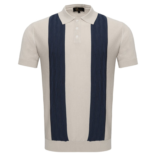 Men's Retro-Inspired Knit Polo Shirt WHITE/NAVY