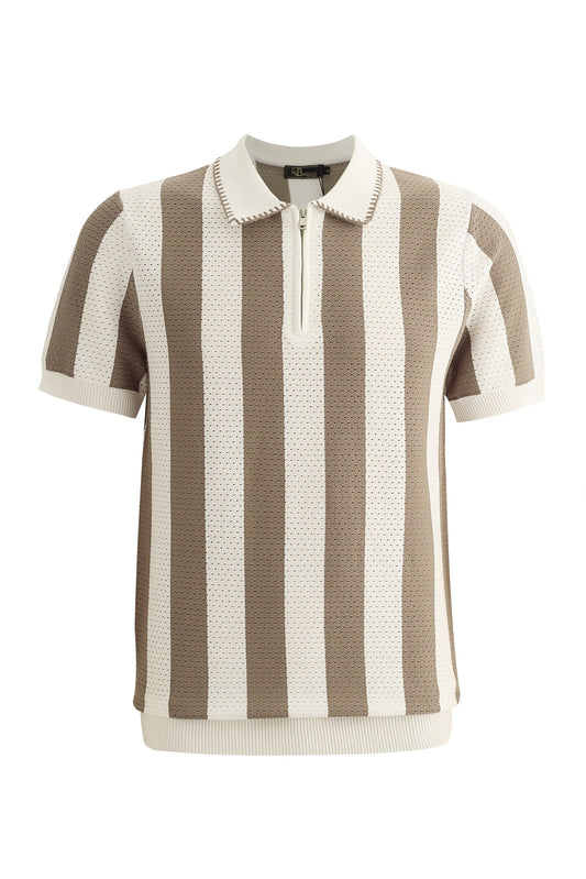 Monaco Zip Polo with Bold Stripe Knit WHITE/MULTI
