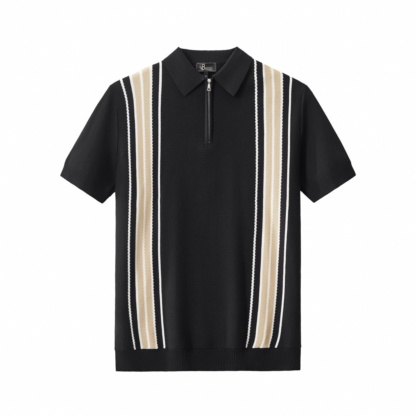 Retro Stripe Zip Knit Polo BLACK/KHAKI