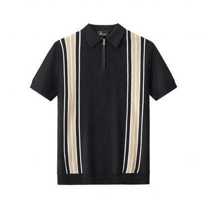 Retro Stripe Zip Knit Polo BLACK/KHAKI