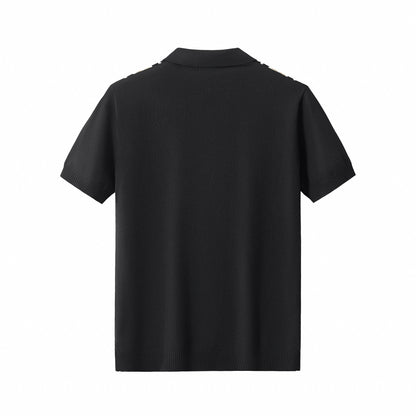 Retro Stripe Zip Knit Polo BLACK/KHAKI