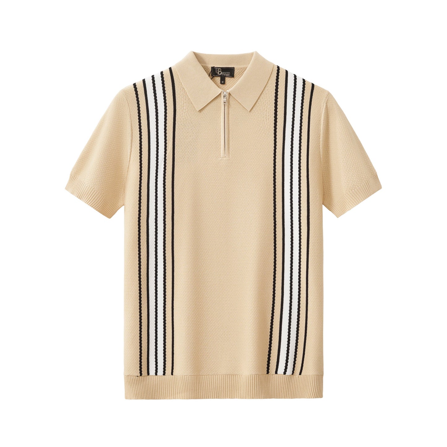 Retro Stripe Zip Knit Polo BLACK/KHAKI