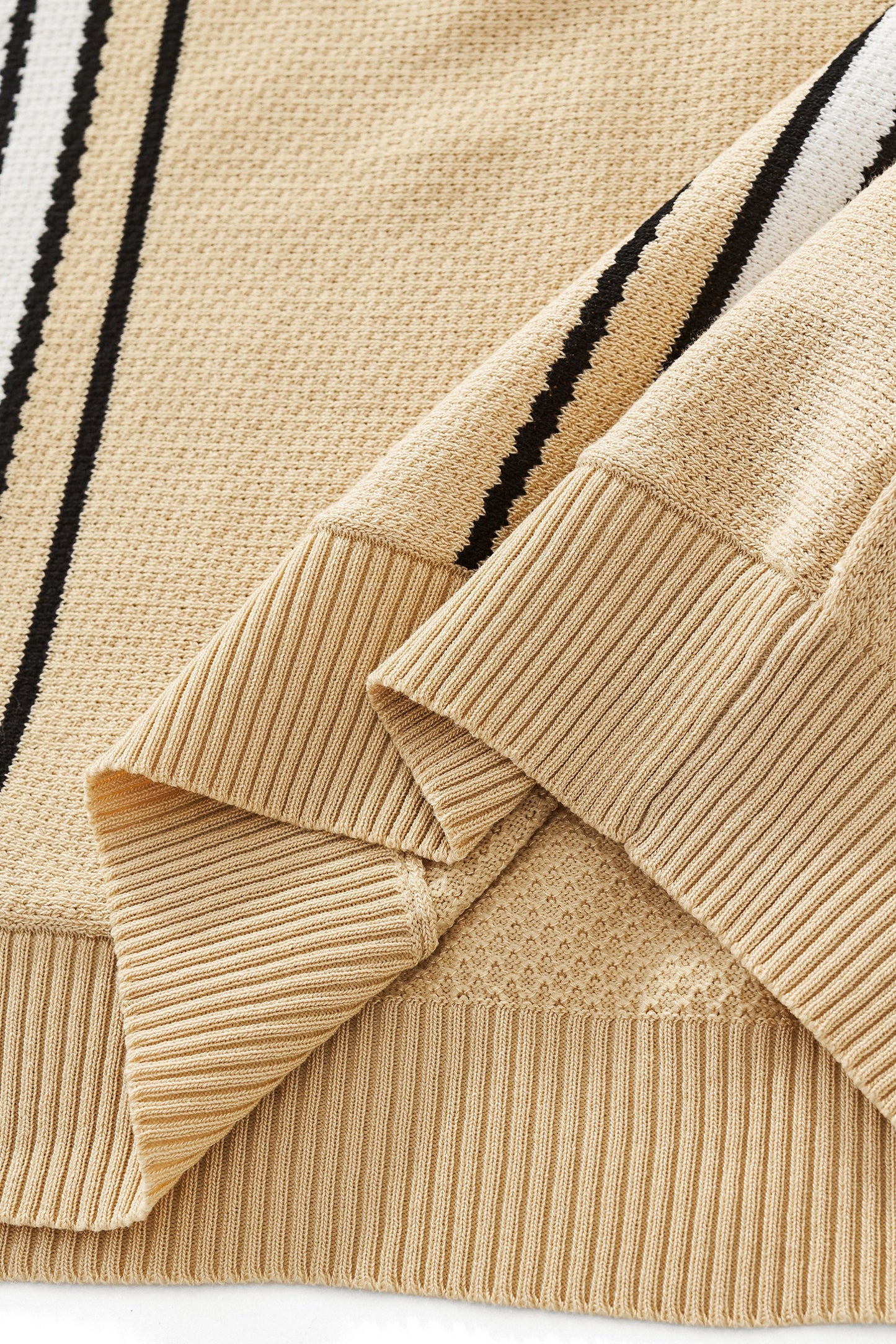Retro Stripe Zip Knit Polo BLACK/KHAKI