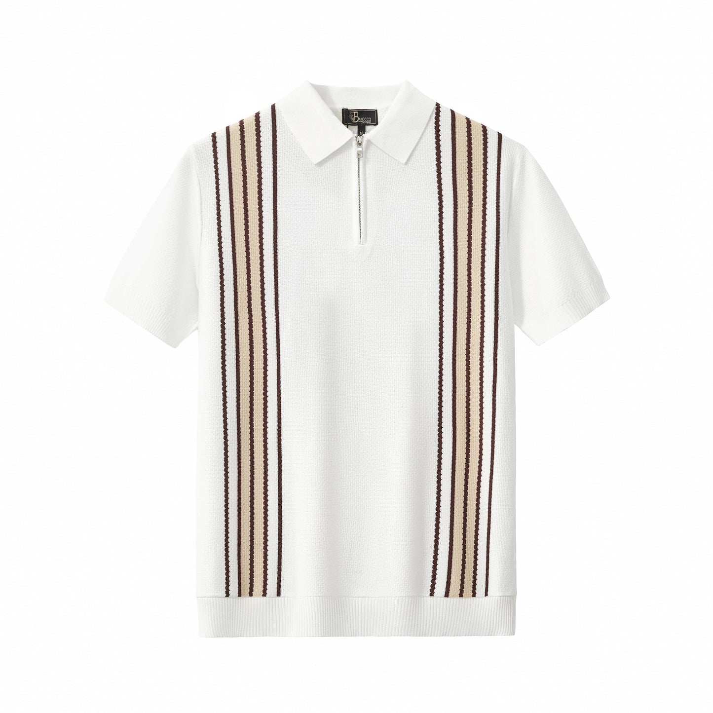 Retro Stripe Zip Knit Polo BLACK/KHAKI