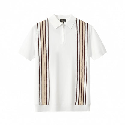 Retro Stripe Zip Knit Polo BLACK/KHAKI