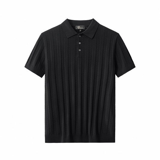 MetroLine Button Knit Polo BLACK