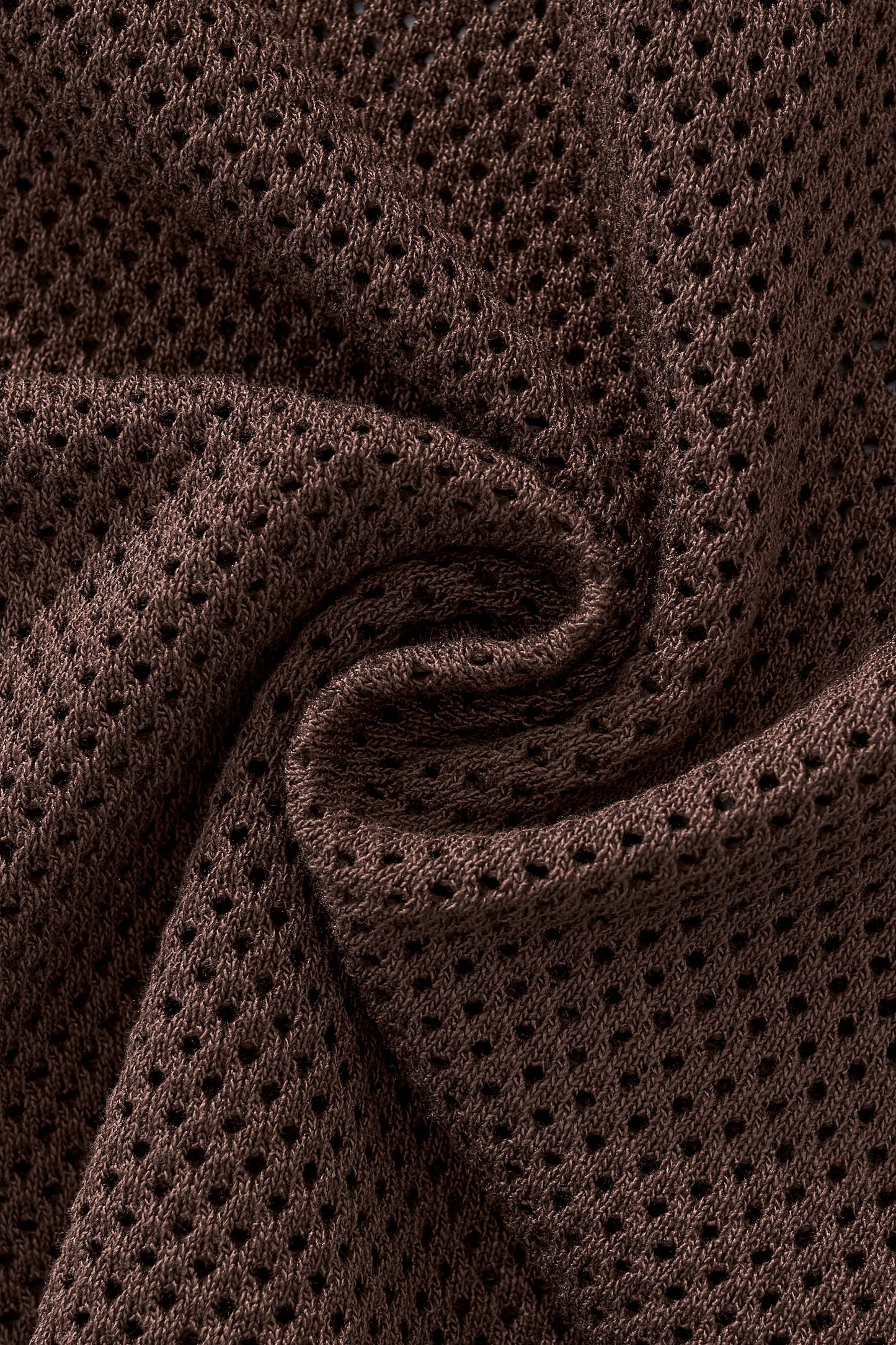 Contrast Trim Mesh Knit Button-Up COFFEE