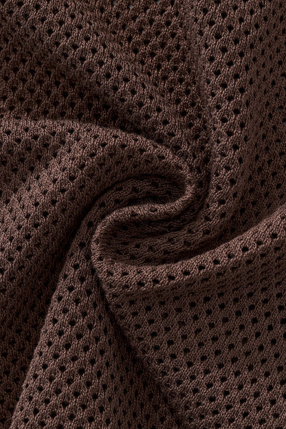 Contrast Trim Mesh Knit Button-Up COFFEE