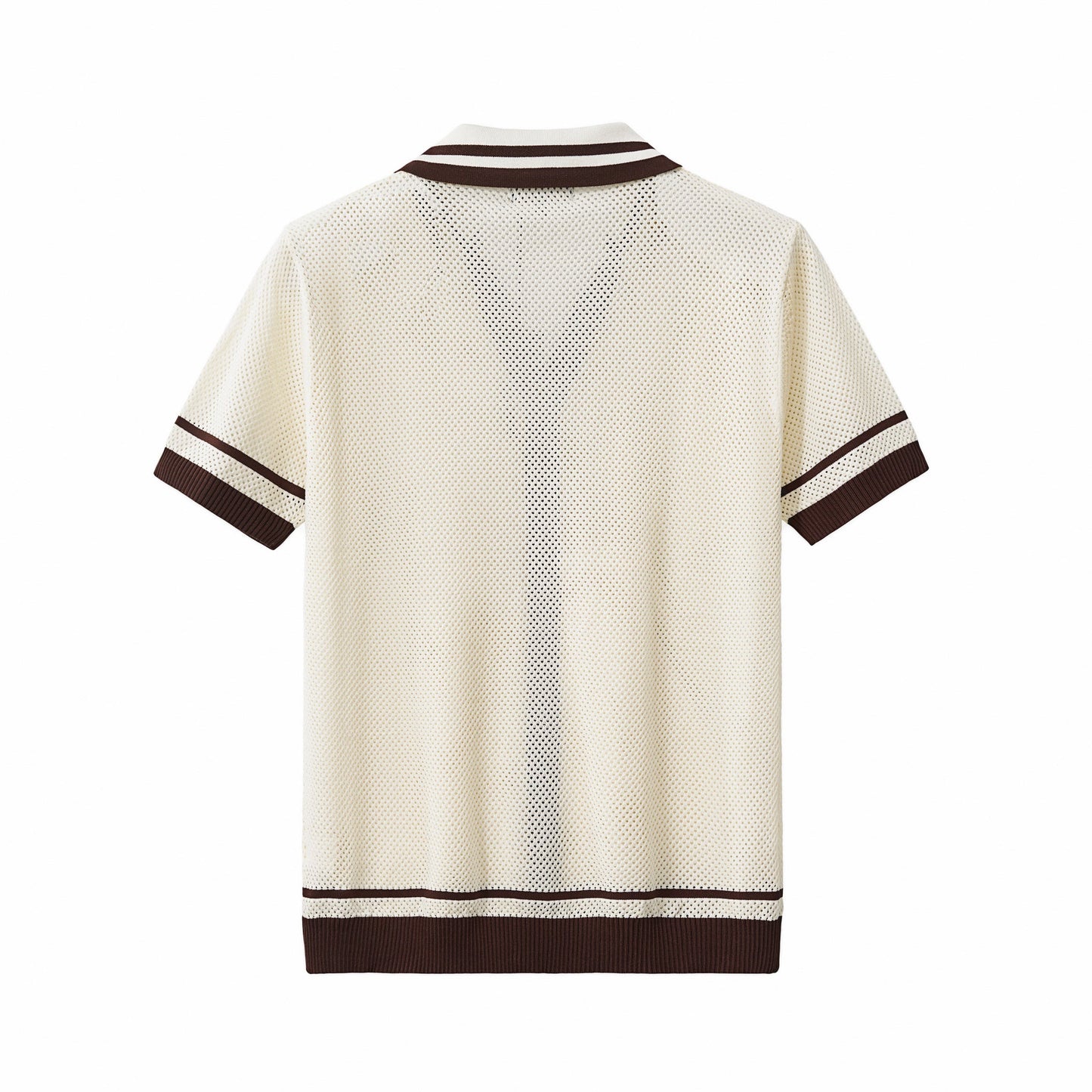 Contrast Trim Mesh Knit Button-Up IVORY