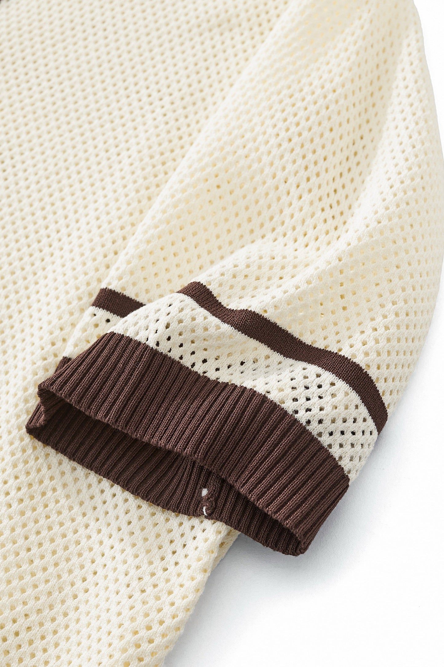Contrast Trim Mesh Knit Button-Up IVORY