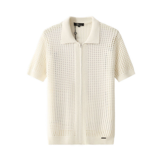 Breeze Mesh Zip Knit SS Shirt IVORY