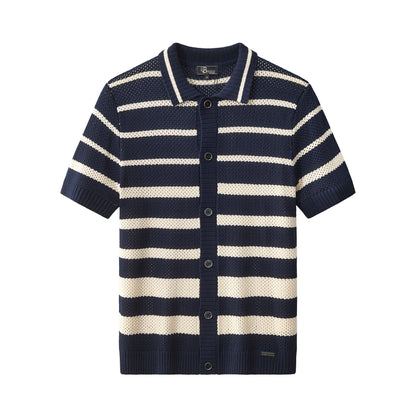 Regatta Mesh Stripe Knit SS Shirt NAVY