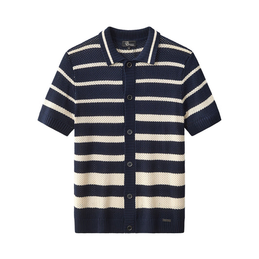 Regatta Mesh Stripe Knit SS Shirt NAVY
