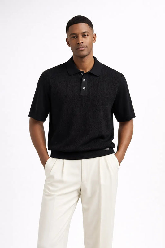 Milano Texture Knit Polo BLACK