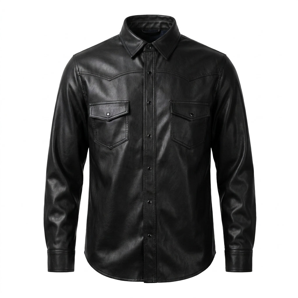 LCR Men's LC-L4 Black PU Leather Shirt