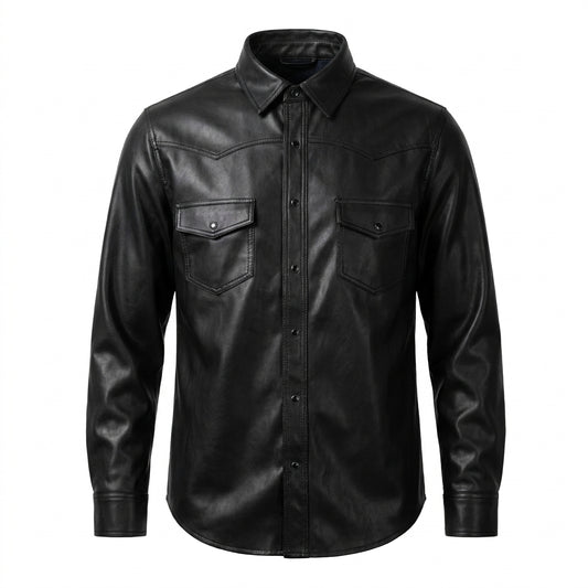 LCR Men's LC-L4 Black PU Leather Shirt