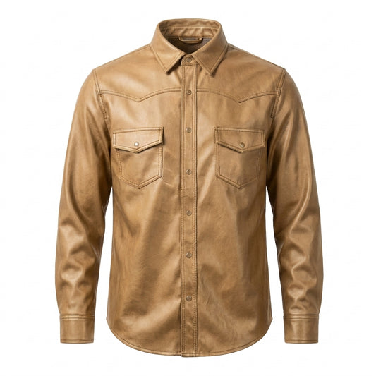 LCR Men's LC-L4 Stone PU Leather Shirt
