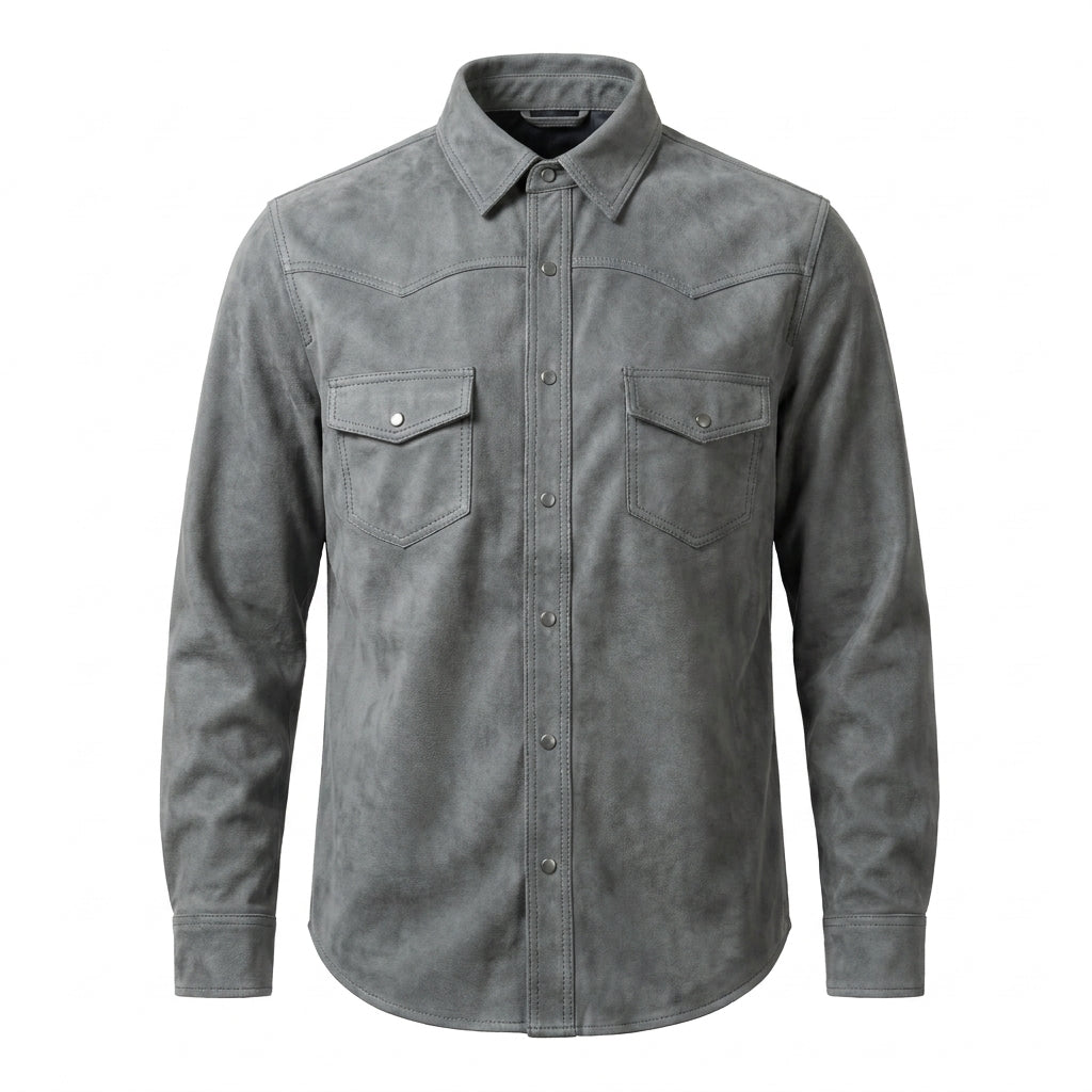 LCR Men's LC-L4 Grey PU Leather Shirt