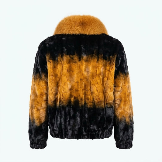 Kashani Whisky Fade Diamond Cut Mink Coat / Fox Fur Collar