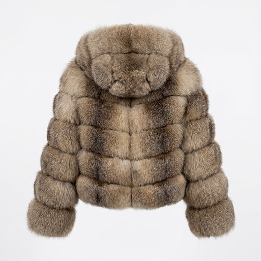 Kashani Women's Natural Crystal Fox Fur Hooded Coat