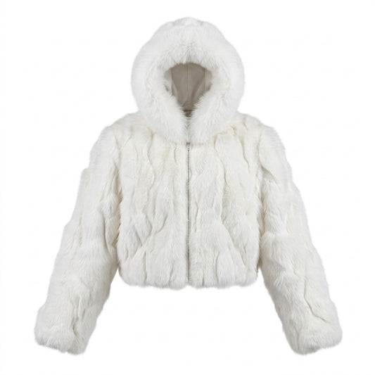 Kashani Women's White Fox Fur Cropped Jacket