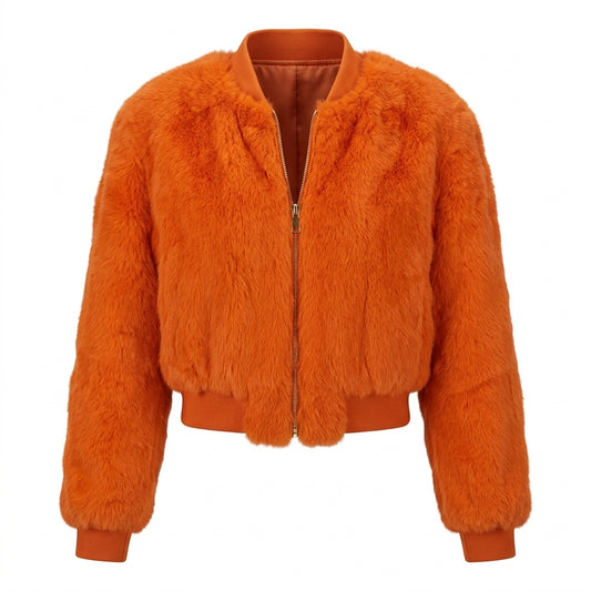 Kashani Women’s Orange Rabbit Cropped Bomber Jacket