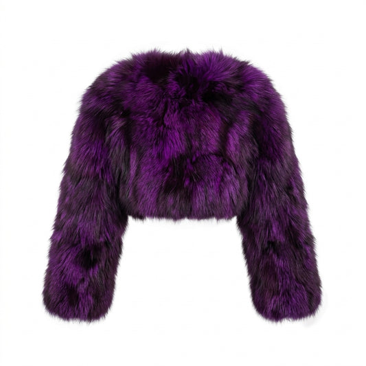Kashani Women's Purple Fox Fur Cropped Jacket