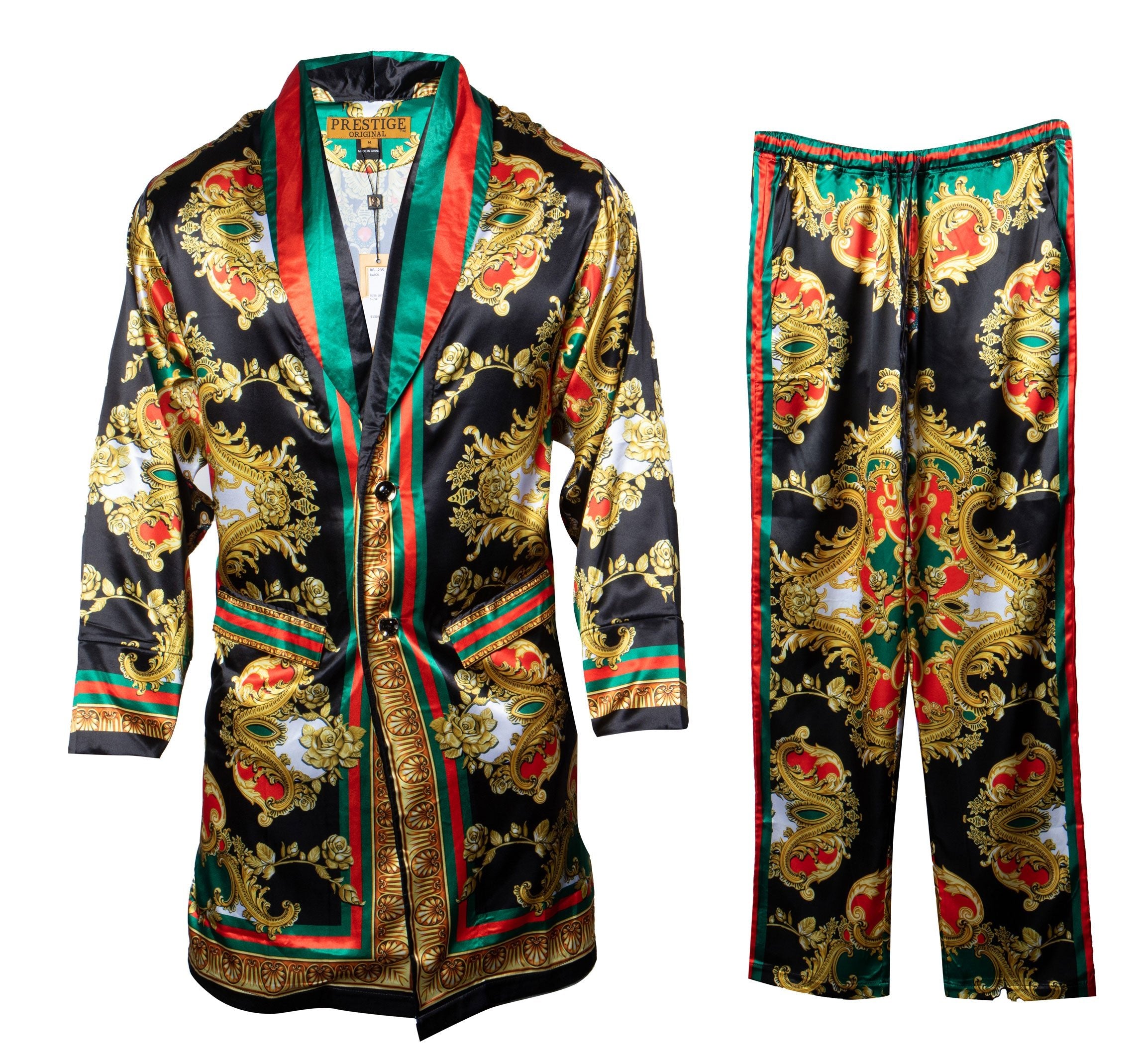 Prestige Black / Gold / Red Luxury Milan Robe + Pant Set - Dudes Boutique