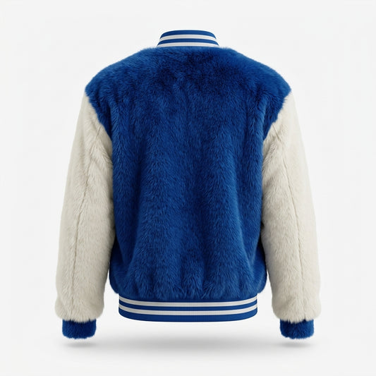 Kashani Men's White/Blue Rabbit Fur Bomber Jacket