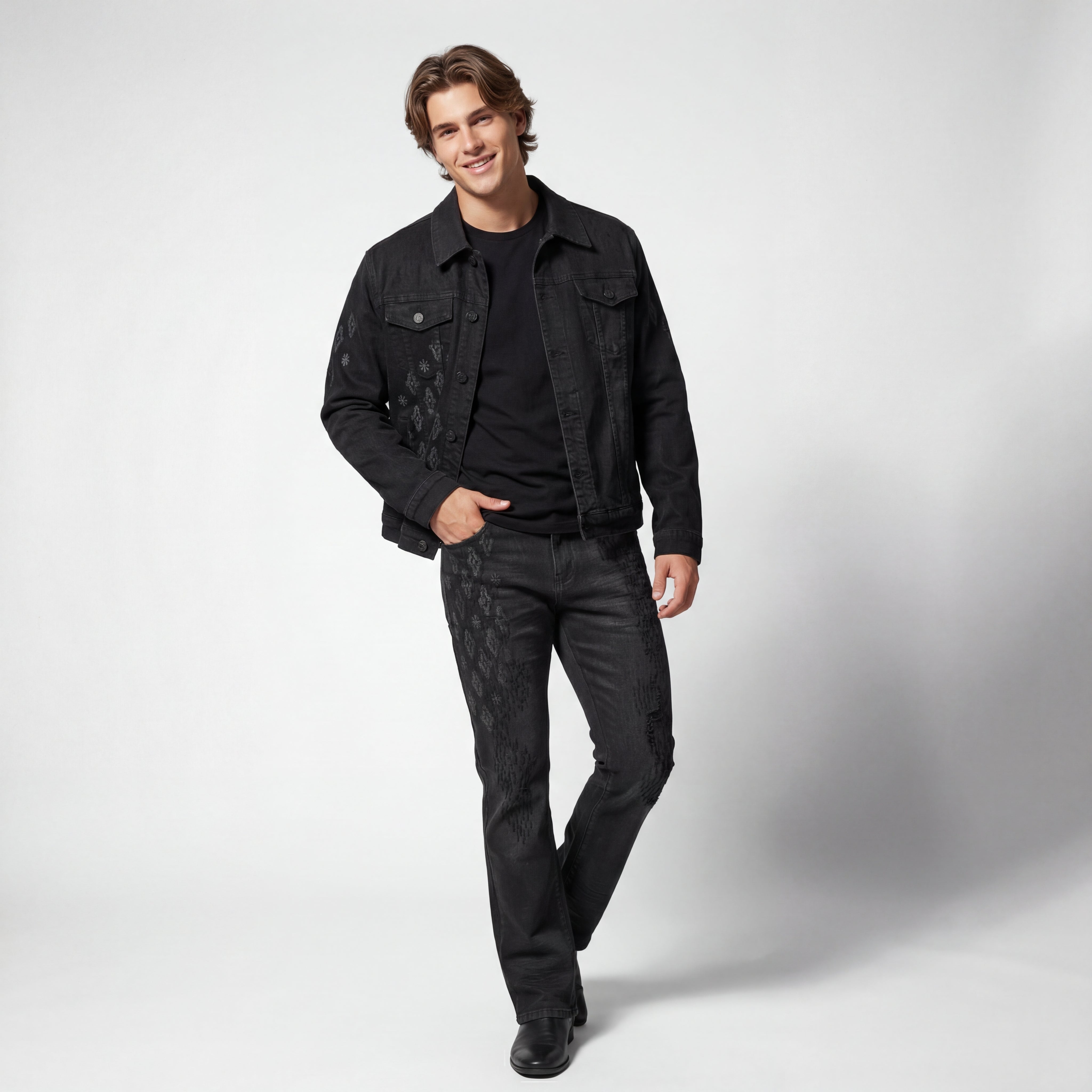 Regalia Medallion Print Denim Pant BLACK