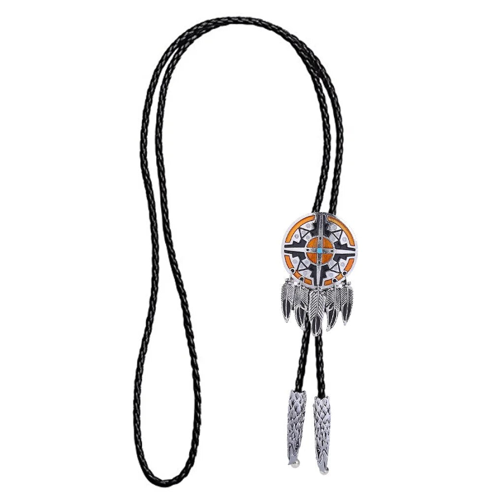 Kashani Orange Indian Feather Totem Pendant Bolo Tie - Dudes Boutique