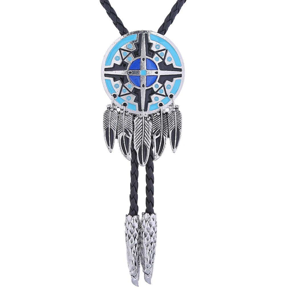 Kashani Turquoise Indian Feather Totem Pendant Bolo Tie - Dudes Boutique