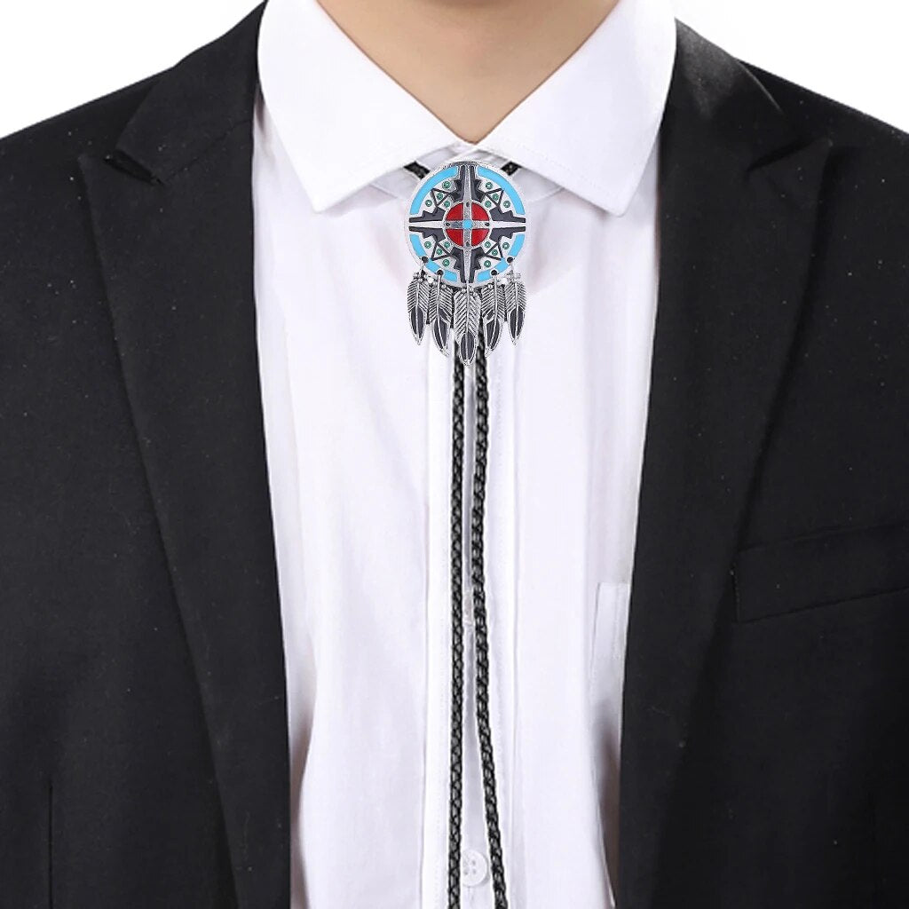 Kashani Red Indian Feather Totem Pendant Bolo Tie - Dudes Boutique