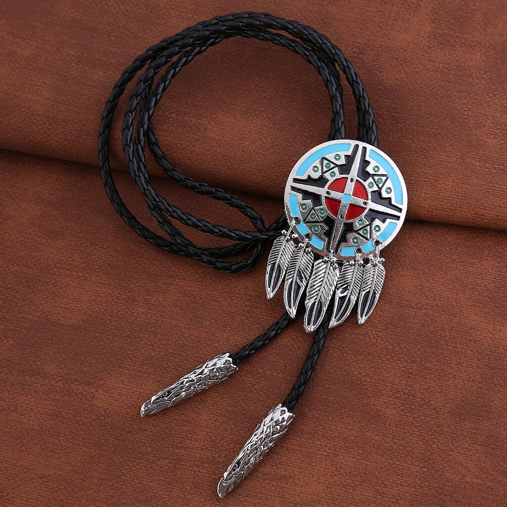 Kashani Red Indian Feather Totem Pendant Bolo Tie - Dudes Boutique