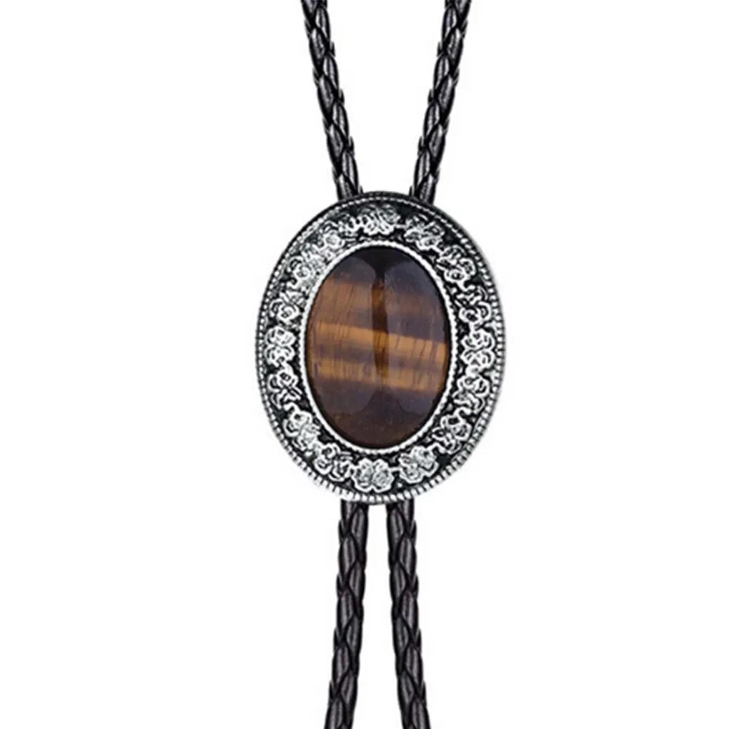 Kashani Tiger Eye Gemstone Pendant Bolo Tie - Dudes Boutique