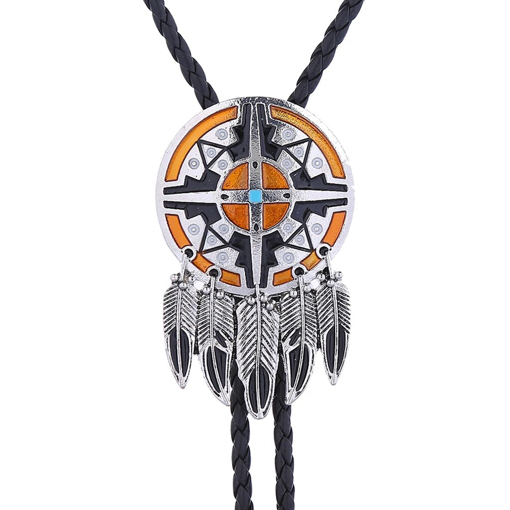 Kashani Orange Indian Feather Totem Pendant Bolo Tie - Dudes Boutique